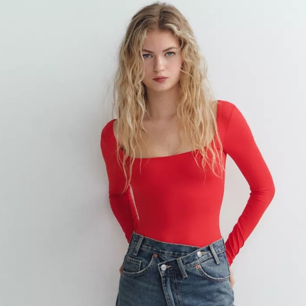 Zara square neck polyamide bodysuit